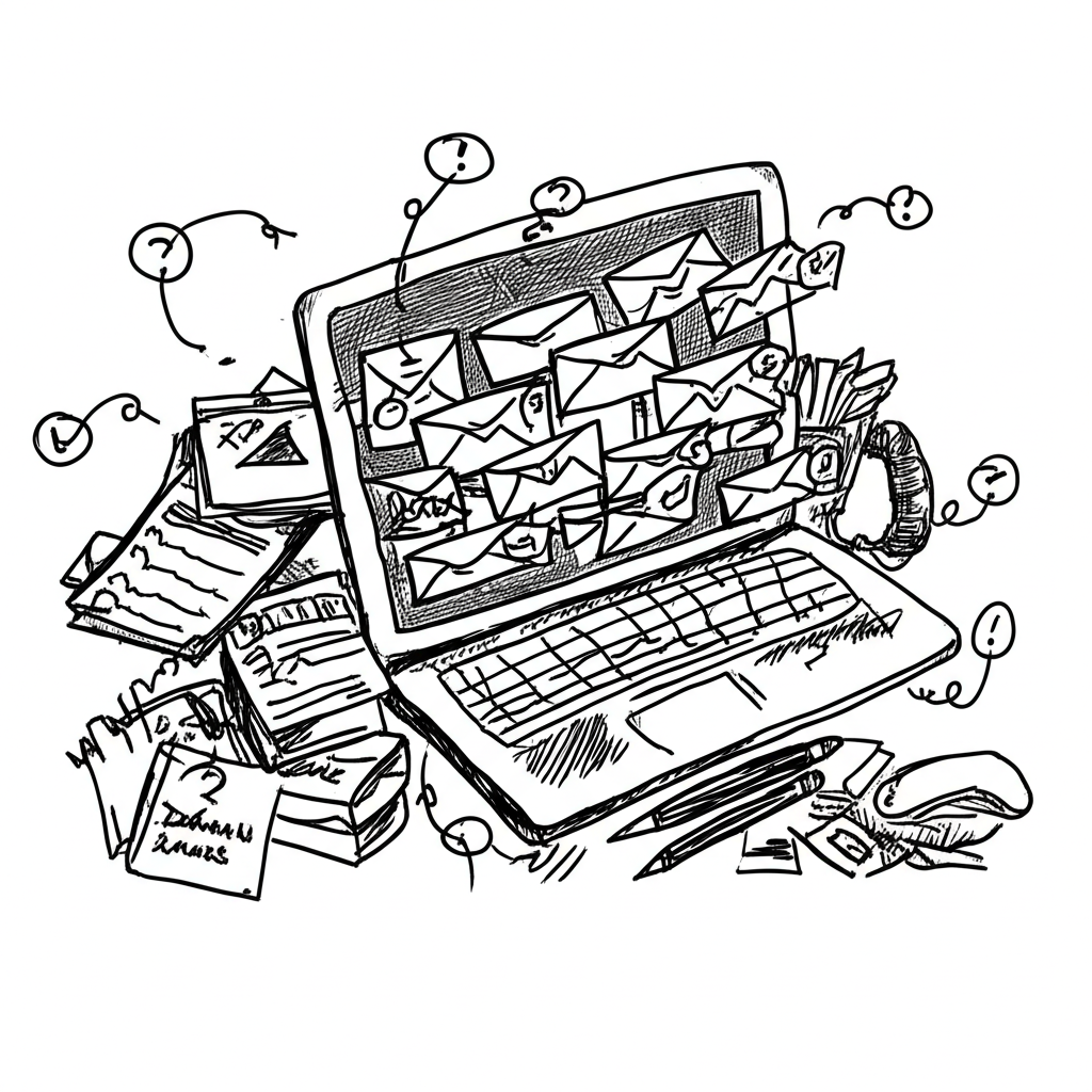 Illustration eines überquellenden Posteingangs als Symbol für Stress