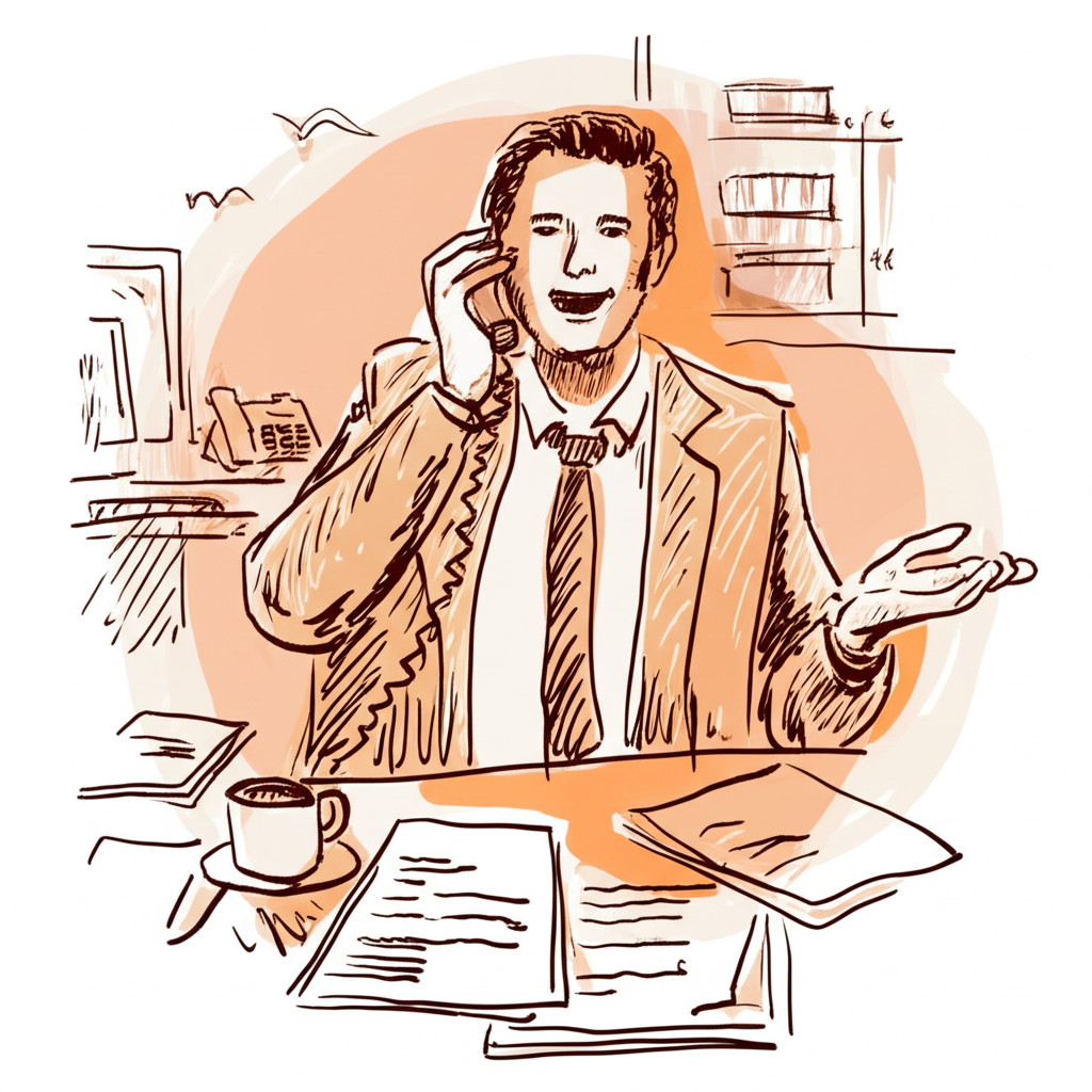 Illustration eines zufriedenen Mandanten am Telefon
