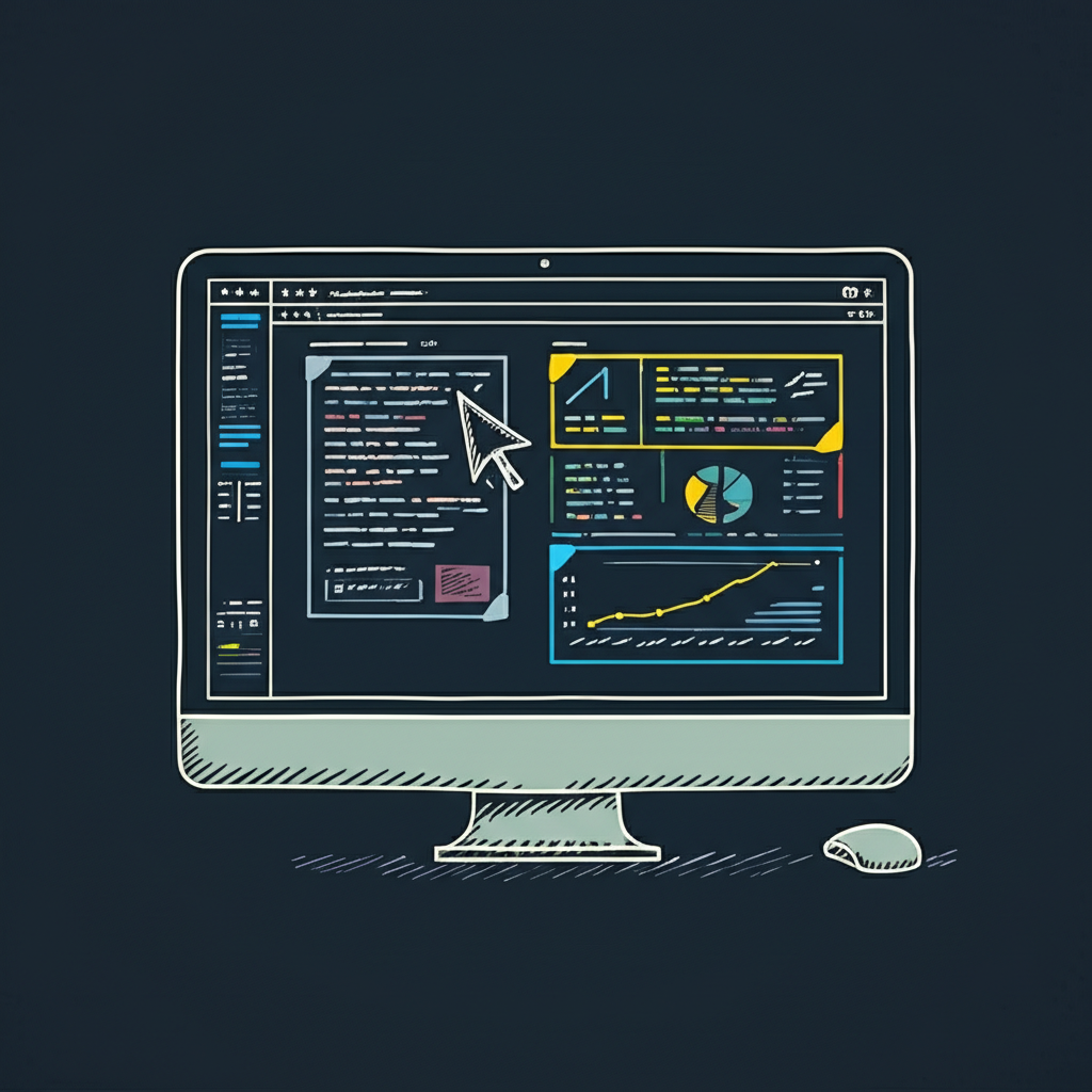 Illustration eines strukturierten digitalen Dokuments mit Hervorhebungen und Mauszeiger